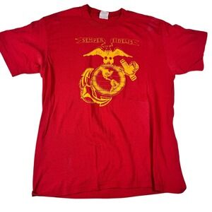 USMC Semper Fidelis Omega Graphic T-Shirt Red XL USA Single Stitch Vintage